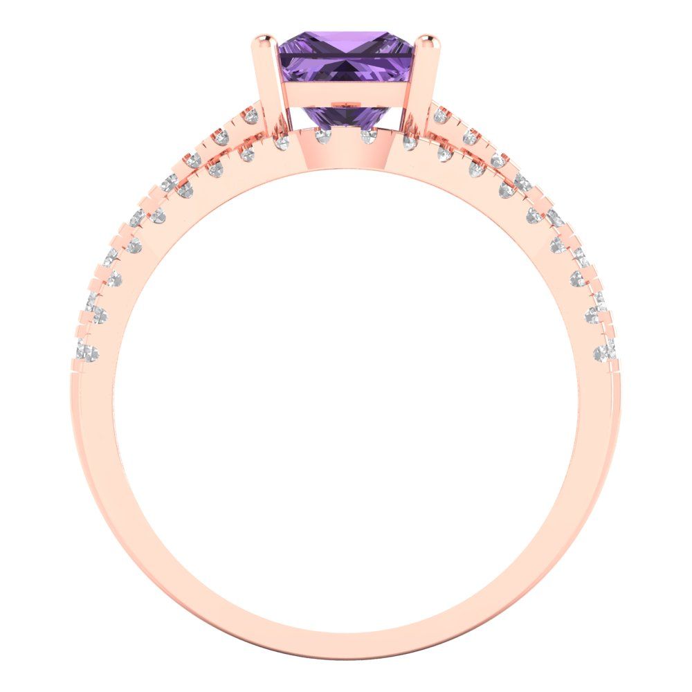 3.4 cttw Princess Cut Simulated Alexandrite Bridal Set - Solid Rose Gold Engagement Ring & Wedding Band