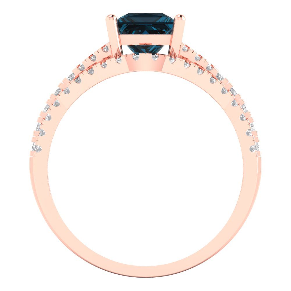 3.4 cttw Princess Cut Natural London Blue Topaz Bridal Set - Solid Rose Gold Engagement Ring & Wedding Band