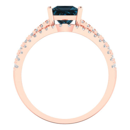 3.4 cttw Princess Cut Natural London Blue Topaz Bridal Set - Solid Rose Gold Engagement Ring & Wedding Band