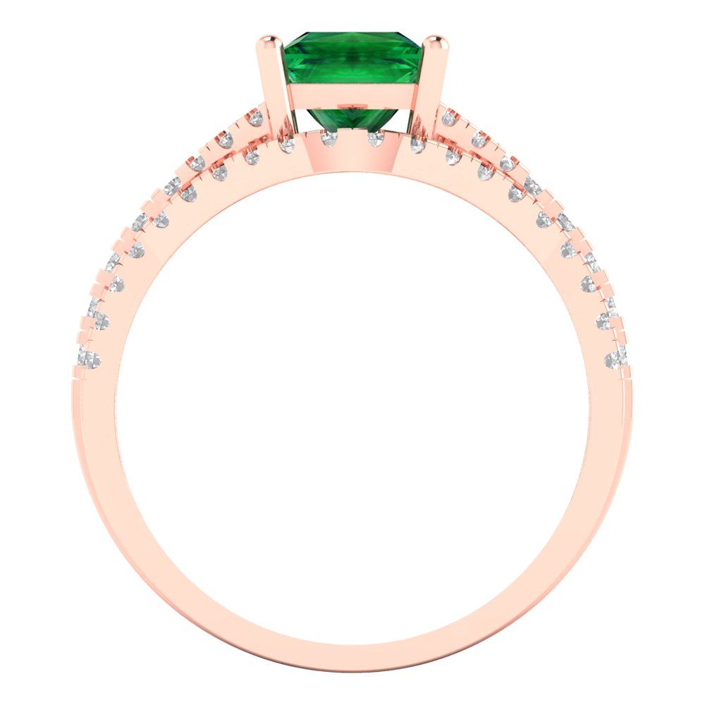 3.4 cttw Princess Cut Simulated Emerald Bridal Set - Solid Rose Gold Engagement Ring & Wedding Band
