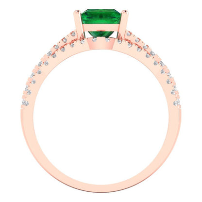3.4 cttw Princess Cut Simulated Emerald Bridal Set - Solid Rose Gold Engagement Ring & Wedding Band