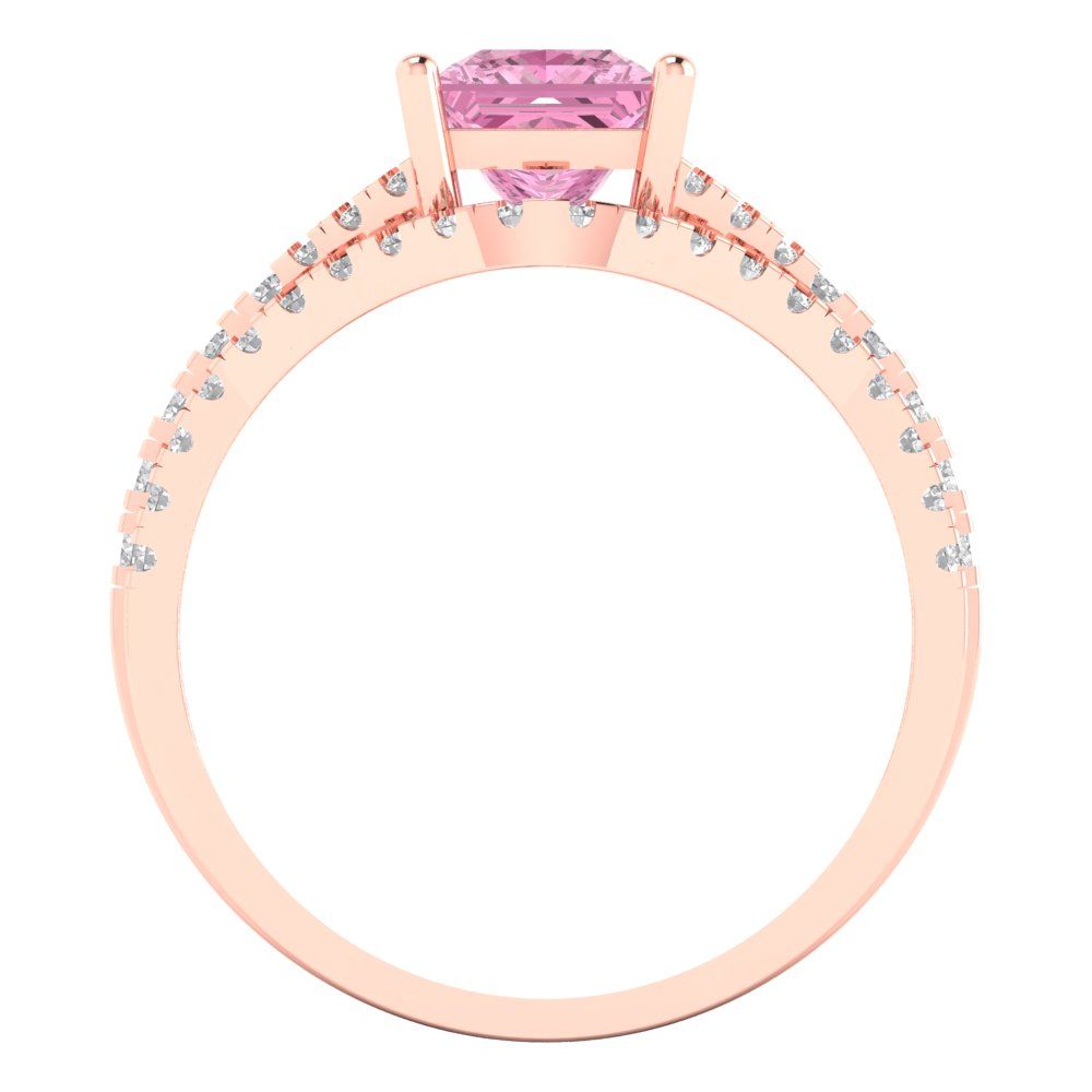 3.4 cttw Princess Cut Simulated Pink Diamond Bridal Set - Solid Rose Gold Engagement Ring & Wedding Band