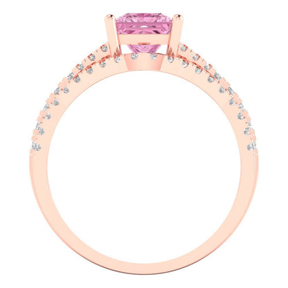 3.4 cttw Princess Cut Simulated Pink Diamond Bridal Set - Solid Rose Gold Engagement Ring & Wedding Band