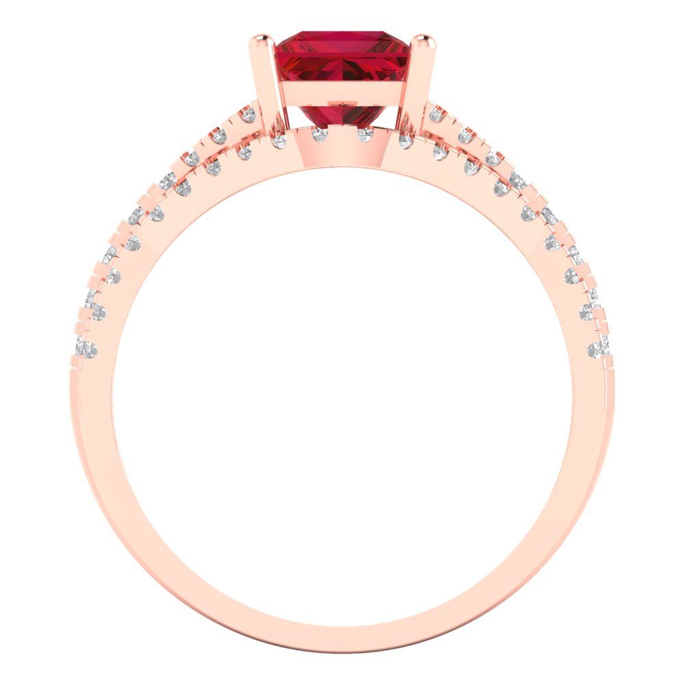3.4 cttw Princess Cut Simulated Ruby Bridal Set - Solid Rose Gold Engagement Ring & Wedding Band