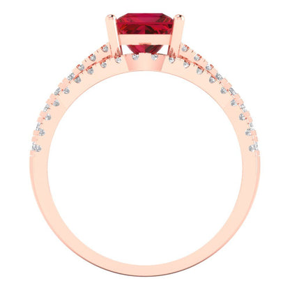3.4 cttw Princess Cut Simulated Ruby Bridal Set - Solid Rose Gold Engagement Ring & Wedding Band