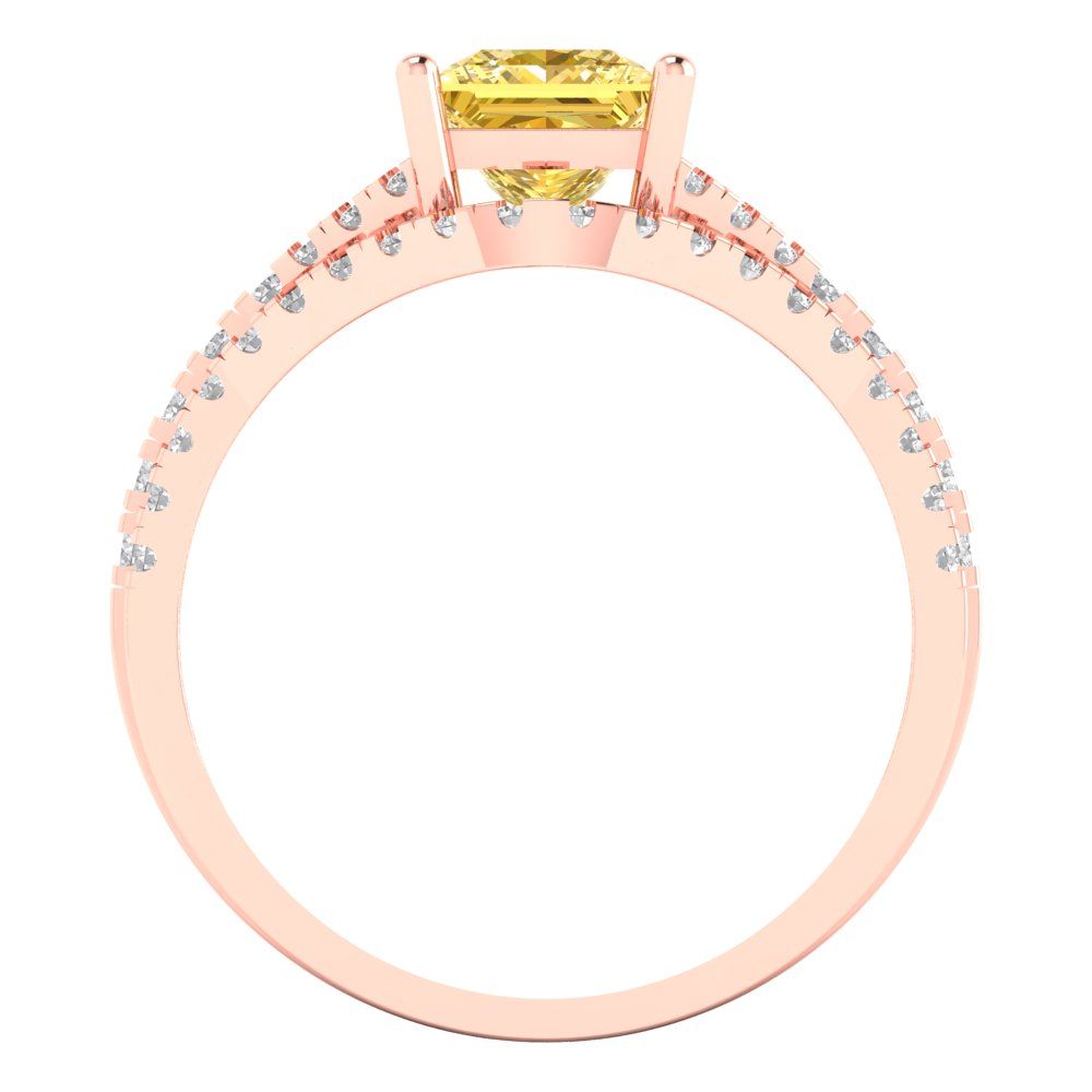 3.4 cttw Princess Cut Simulated Yellow Diamond Bridal Set - Solid Rose Gold Engagement Ring & Wedding Band