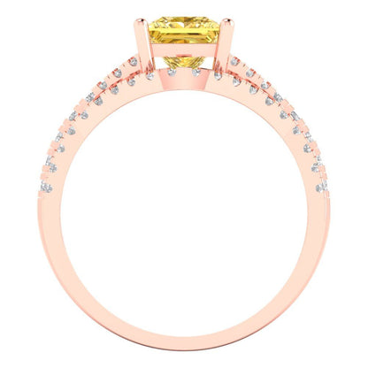 3.4 cttw Princess Cut Simulated Yellow Diamond Bridal Set - Solid Rose Gold Engagement Ring & Wedding Band