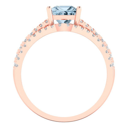 3.4 cttw Princess Cut Natural Swiss Blue Topaz Bridal Set - Solid Rose Gold Engagement Ring & Wedding Band