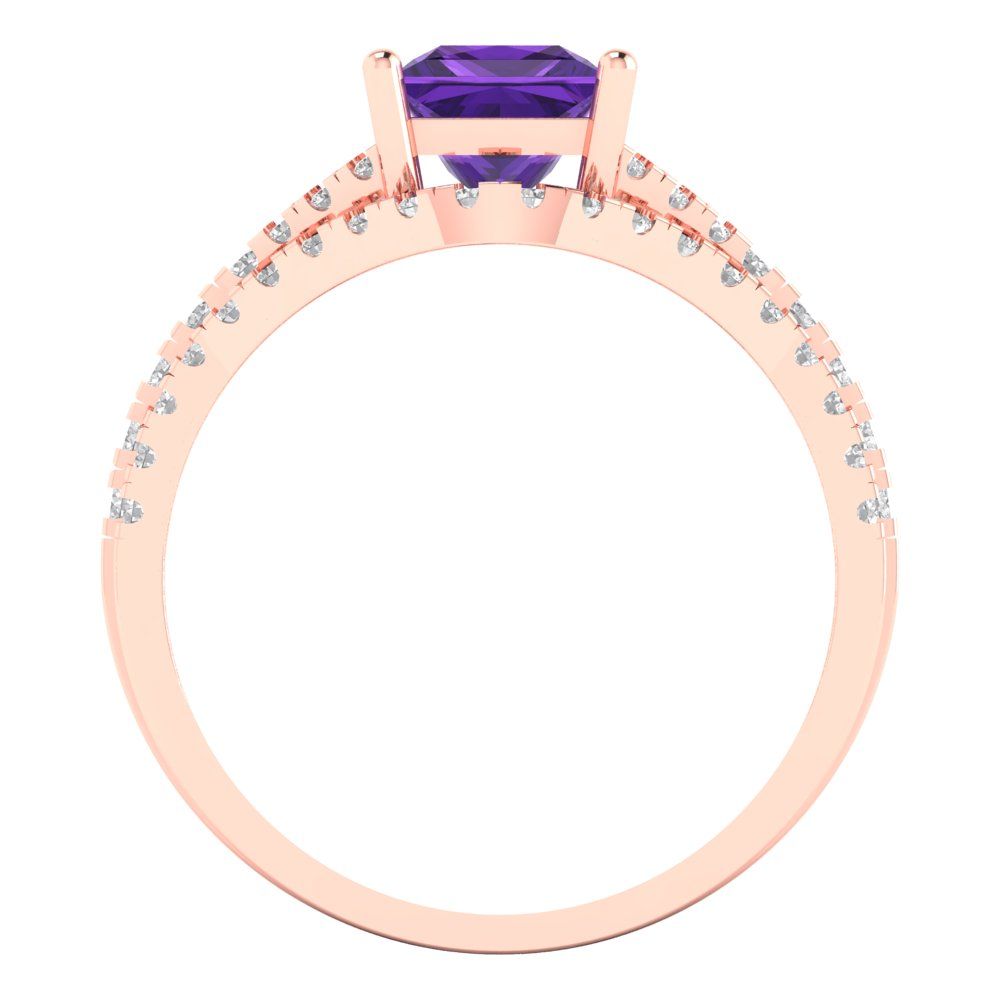 3.4 cttw Princess Cut Natural Amethyst Bridal Set - Solid Rose Gold Engagement Ring & Wedding Band