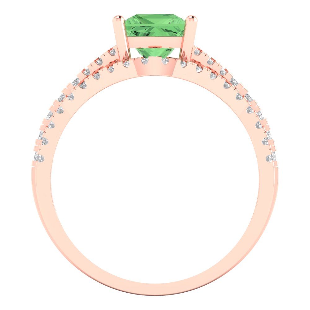 3.4 cttw Princess Cut Simulated Green Diamond Bridal Set - Solid Rose Gold Engagement Ring & Wedding Band