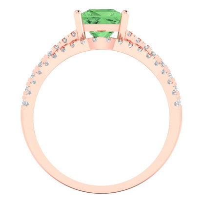 3.4 cttw Princess Cut Simulated Green Diamond Bridal Set - Solid Rose Gold Engagement Ring & Wedding Band