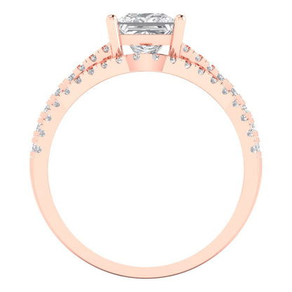 3.4 cttw Princess Cut White Sapphire Bridal Set - Solid Rose Gold Engagement Ring & Wedding Band