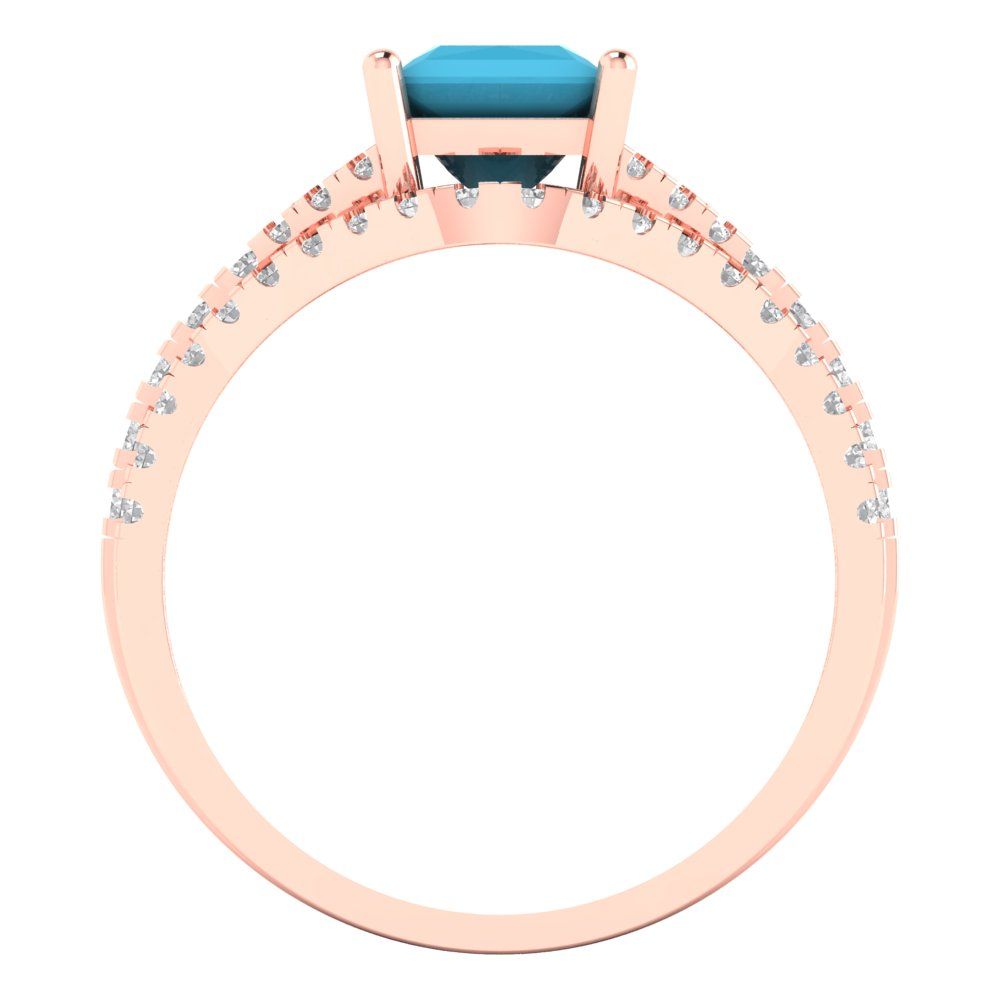 3.4 cttw Princess Cut Simulated Turquoise Bridal Set - Solid Rose Gold Engagement Ring & Wedding Band