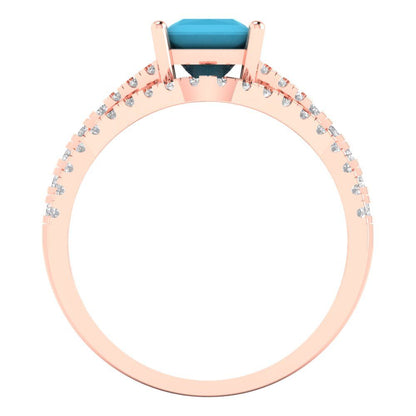 3.4 cttw Princess Cut Simulated Turquoise Bridal Set - Solid Rose Gold Engagement Ring & Wedding Band