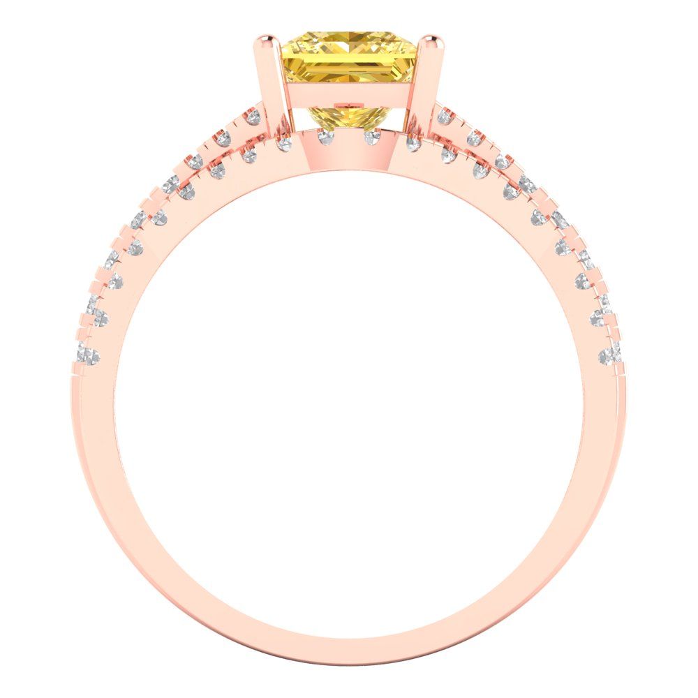 3.4 cttw Princess Cut Natural Citrine Bridal Set - Solid Rose Gold Engagement Ring & Wedding Band