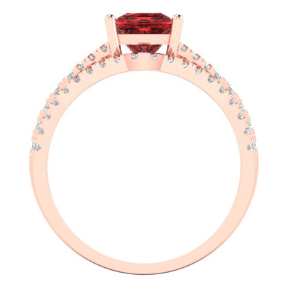3.4 cttw Princess Cut Natural Garnet Bridal Set - Solid Rose Gold Engagement Ring & Wedding Band