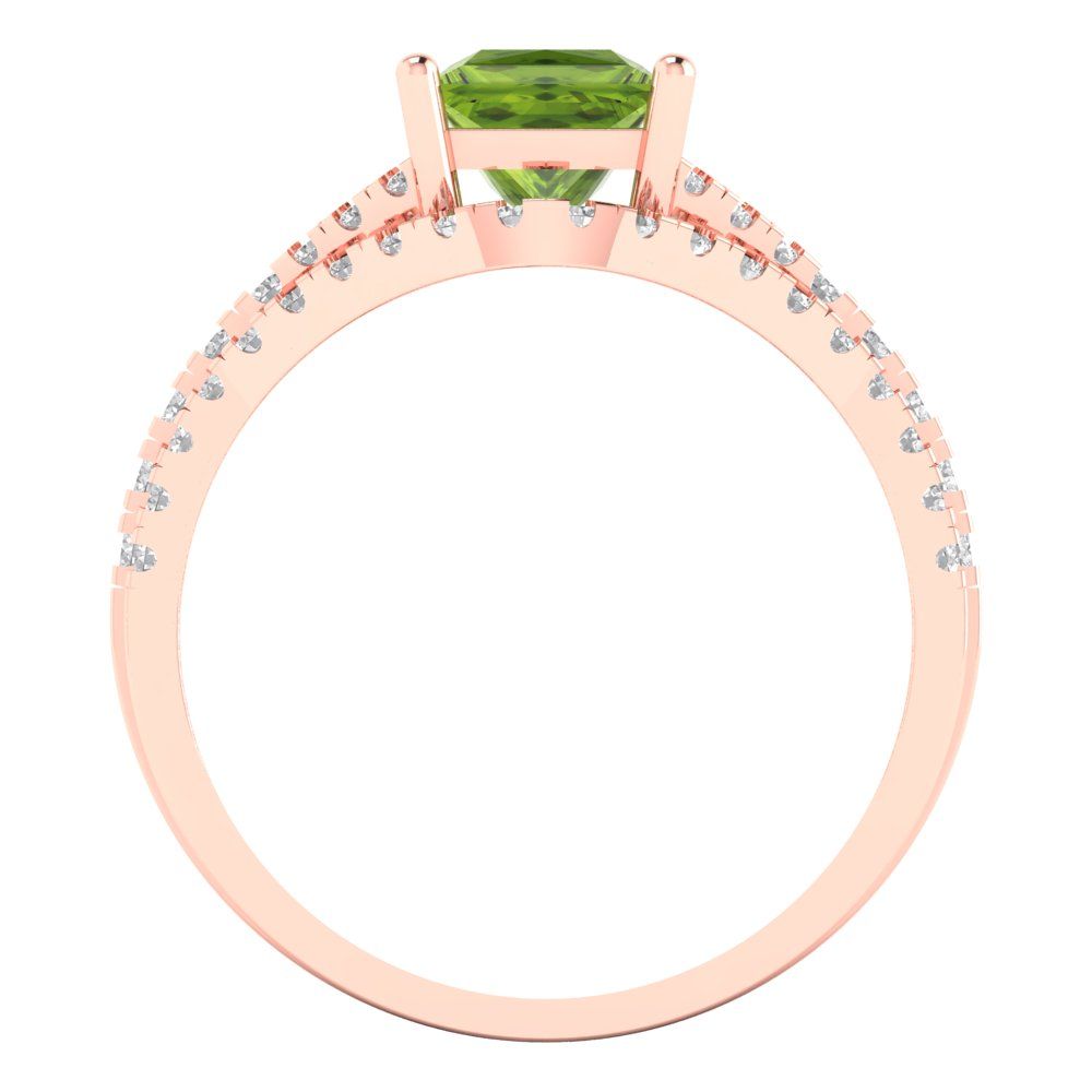 3.4 cttw Princess Cut Natural Peridot Bridal Set - Solid Rose Gold Engagement Ring & Wedding Band