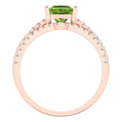 3.4 cttw Princess Cut Natural Peridot Bridal Set - Solid Rose Gold Engagement Ring & Wedding Band