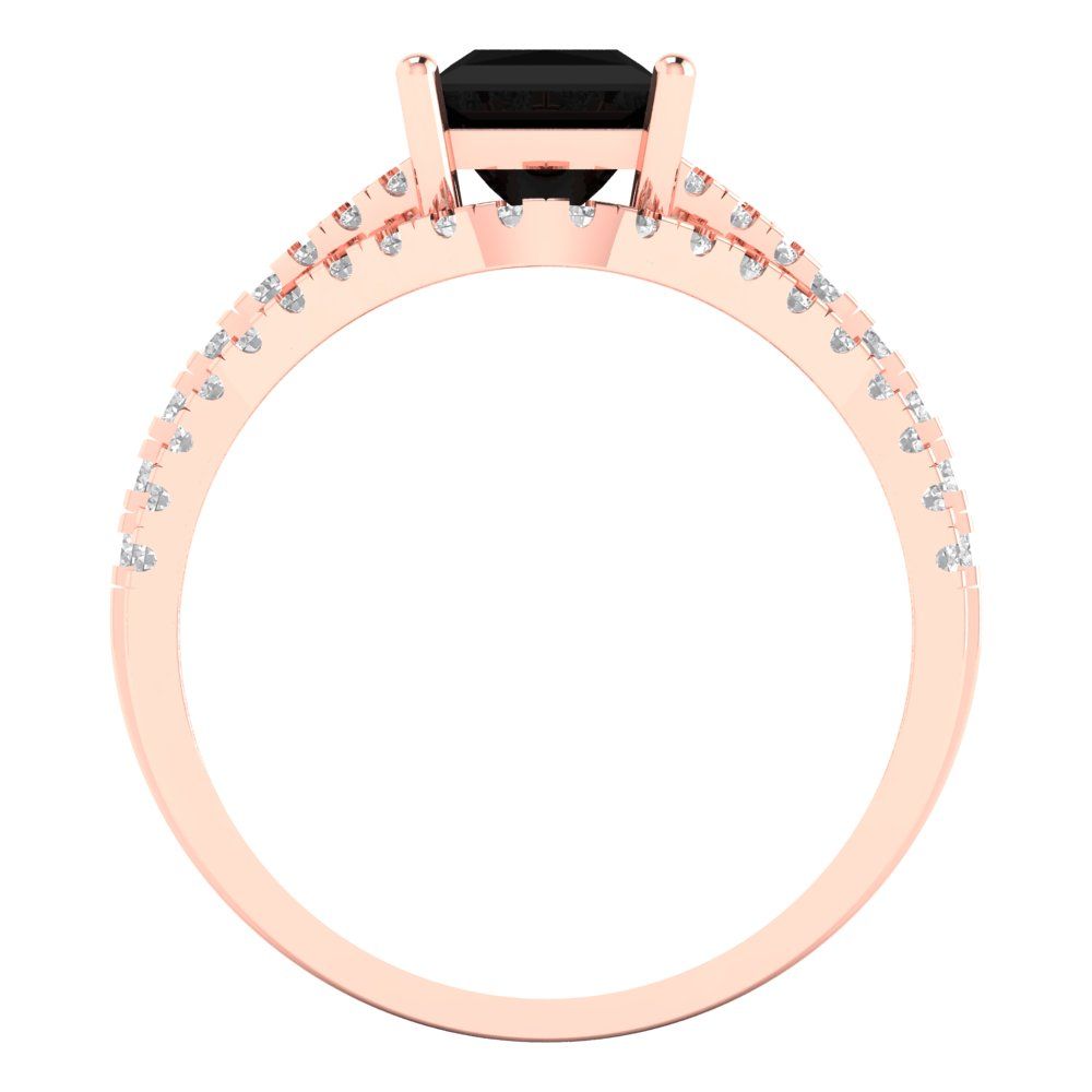 3.4 cttw Princess Cut Natural Onyx Bridal Set - Solid Rose Gold Engagement Ring & Wedding Band