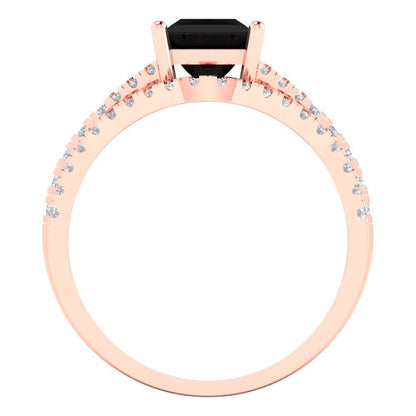 3.4 cttw Princess Cut Natural Onyx Bridal Set - Solid Rose Gold Engagement Ring & Wedding Band