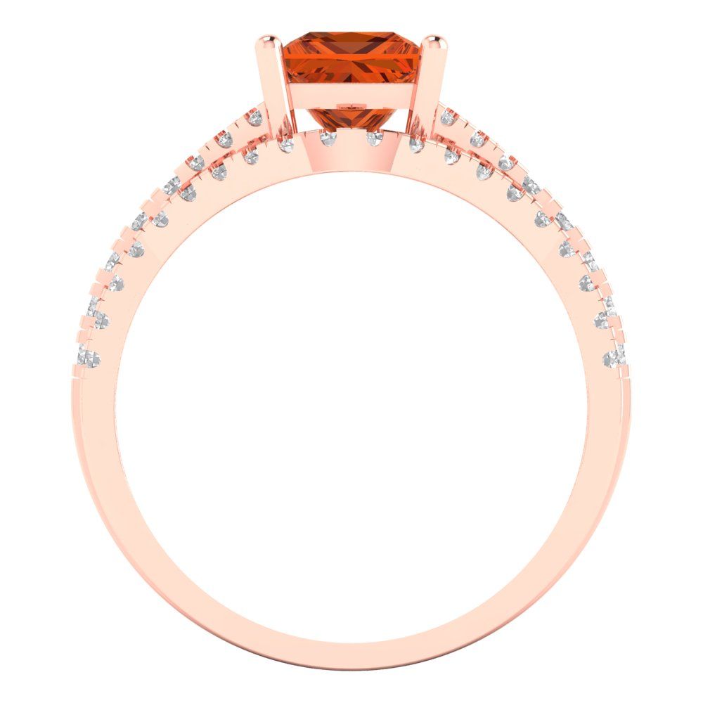 3.4 cttw Princess Cut Simulated Red Diamond Bridal Set - Solid Rose Gold Engagement Ring & Wedding Band