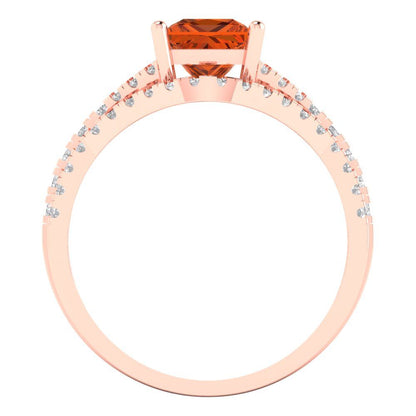 3.4 cttw Princess Cut Simulated Red Diamond Bridal Set - Solid Rose Gold Engagement Ring & Wedding Band