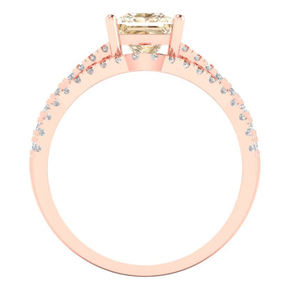3.4 cttw Princess Cut Natural Morganite Bridal Set - Solid Rose Gold Engagement Ring & Wedding Band