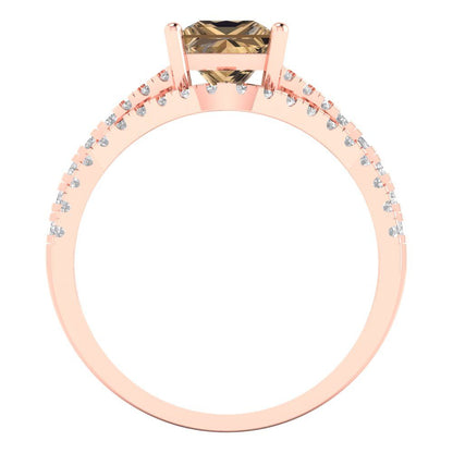 3.4 cttw Princess Cut Simulated Champagne Diamond Bridal Set - Solid Rose Gold Engagement Ring & Wedding Band