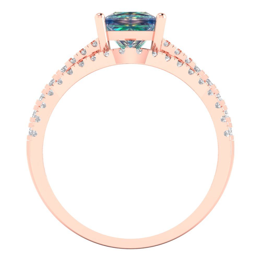 3.4 cttw Princess Cut Blue Moissanite Bridal Set - Solid Rose Gold Engagement Ring & Wedding Band