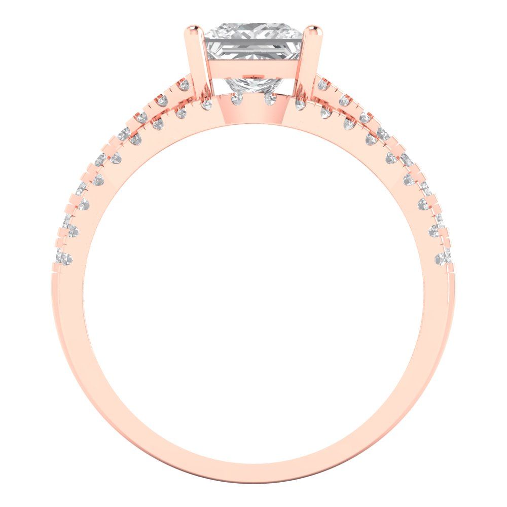 3.4 cttw Princess Cut Moissanite Bridal Set - Solid Rose Gold Engagement Ring & Wedding Band