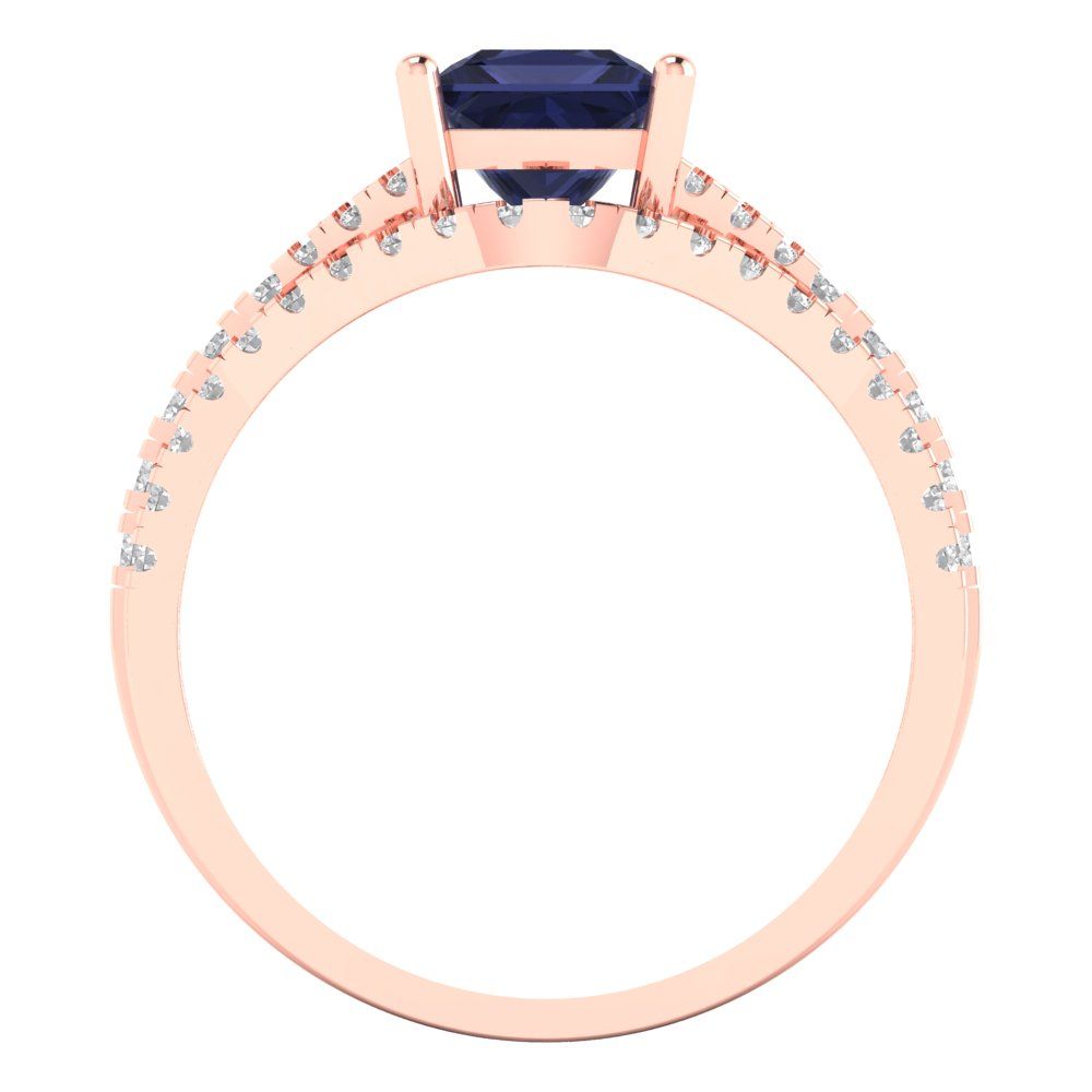 3.4 cttw Princess Cut Simulated Blue Sapphire Bridal Set - Solid Rose Gold Engagement Ring & Wedding Band