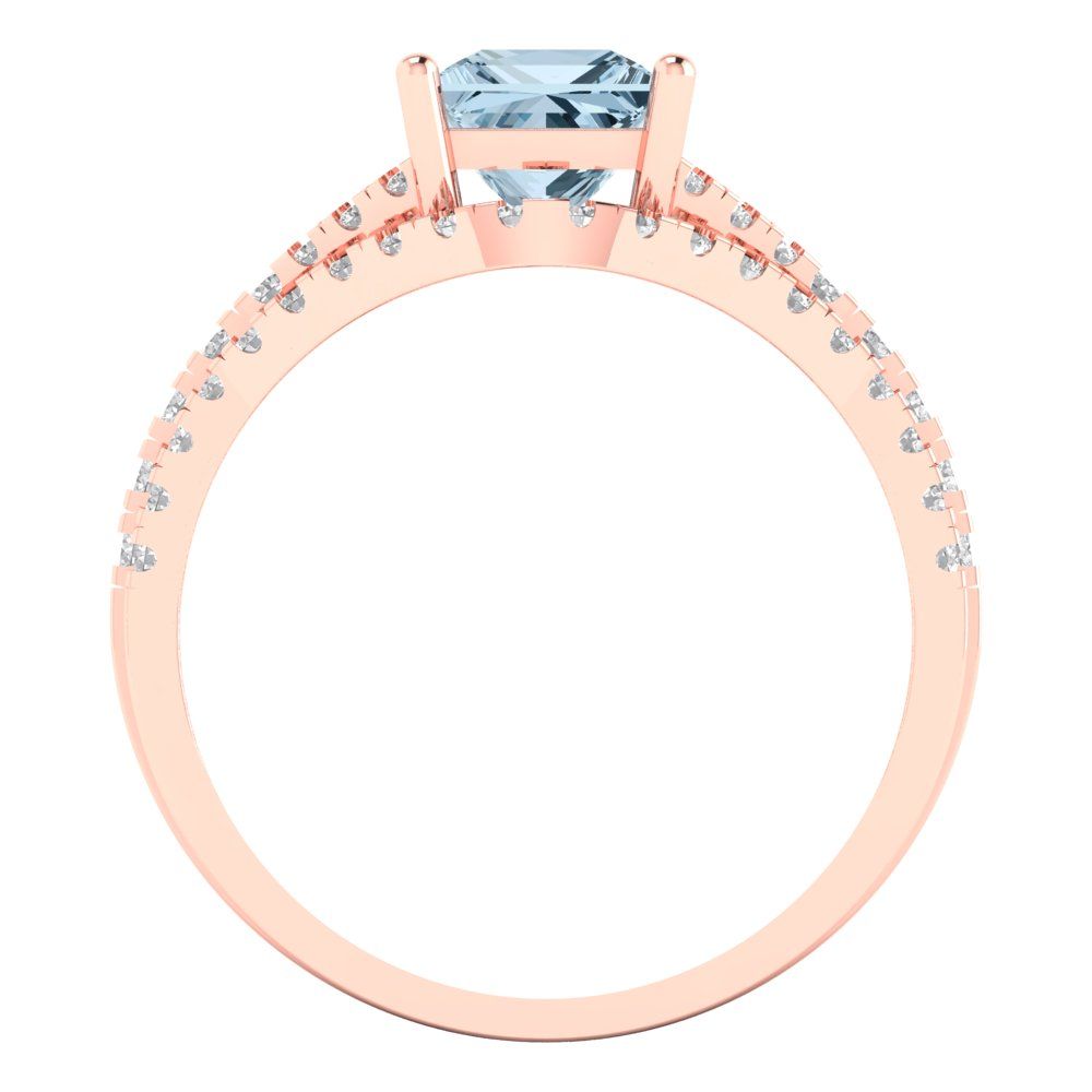 3.4 cttw Princess Cut Simulated Blue Diamond Bridal Set - Solid Rose Gold Engagement Ring & Wedding Band