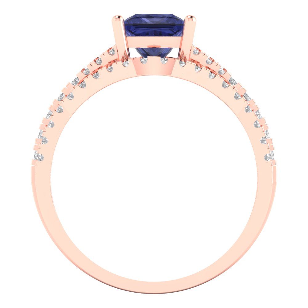 3.4 cttw Princess Cut Simulated Tanzanite Bridal Set - Solid Rose Gold Engagement Ring & Wedding Band