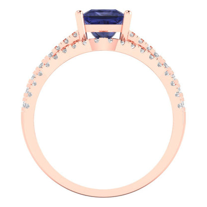 3.4 cttw Princess Cut Simulated Tanzanite Bridal Set - Solid Rose Gold Engagement Ring & Wedding Band