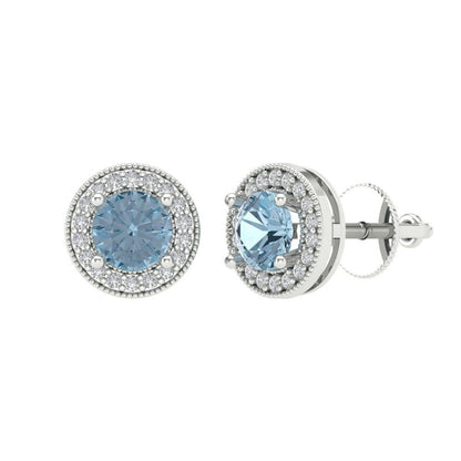 1.18cttw Aquamarine Gold-Plated 925 Silver Screw Back Stud Earrings