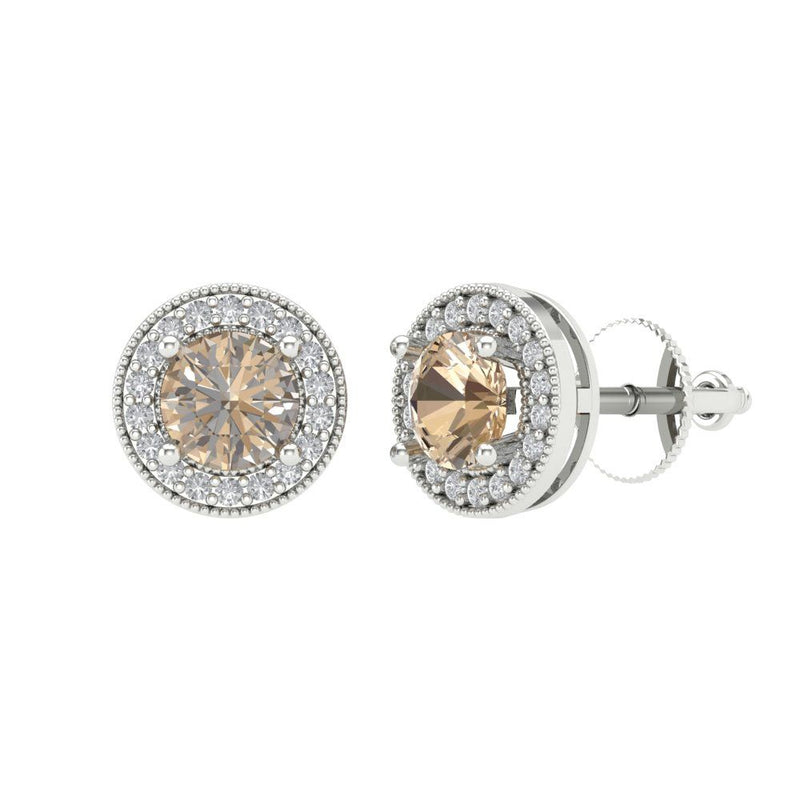 1.18 ct Brilliant Round Cut Halo Studs Yellow Moissanite Stone White Gold Earrings Screw back