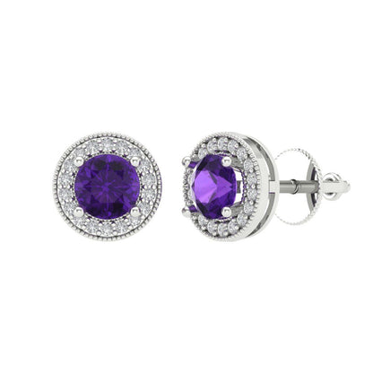 1.18cttw Amethyst Gold-Plated 925 Silver Screw Back Stud Earrings