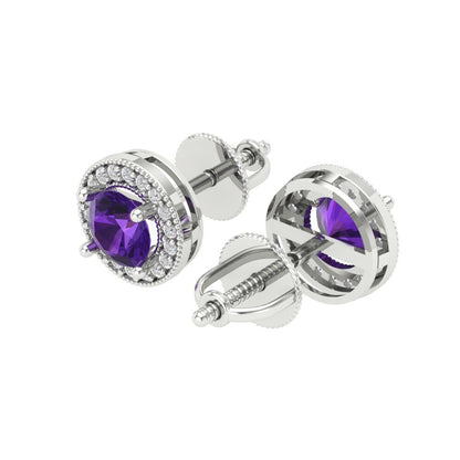 1.18cttw Amethyst Gold-Plated 925 Silver Screw Back Stud Earrings