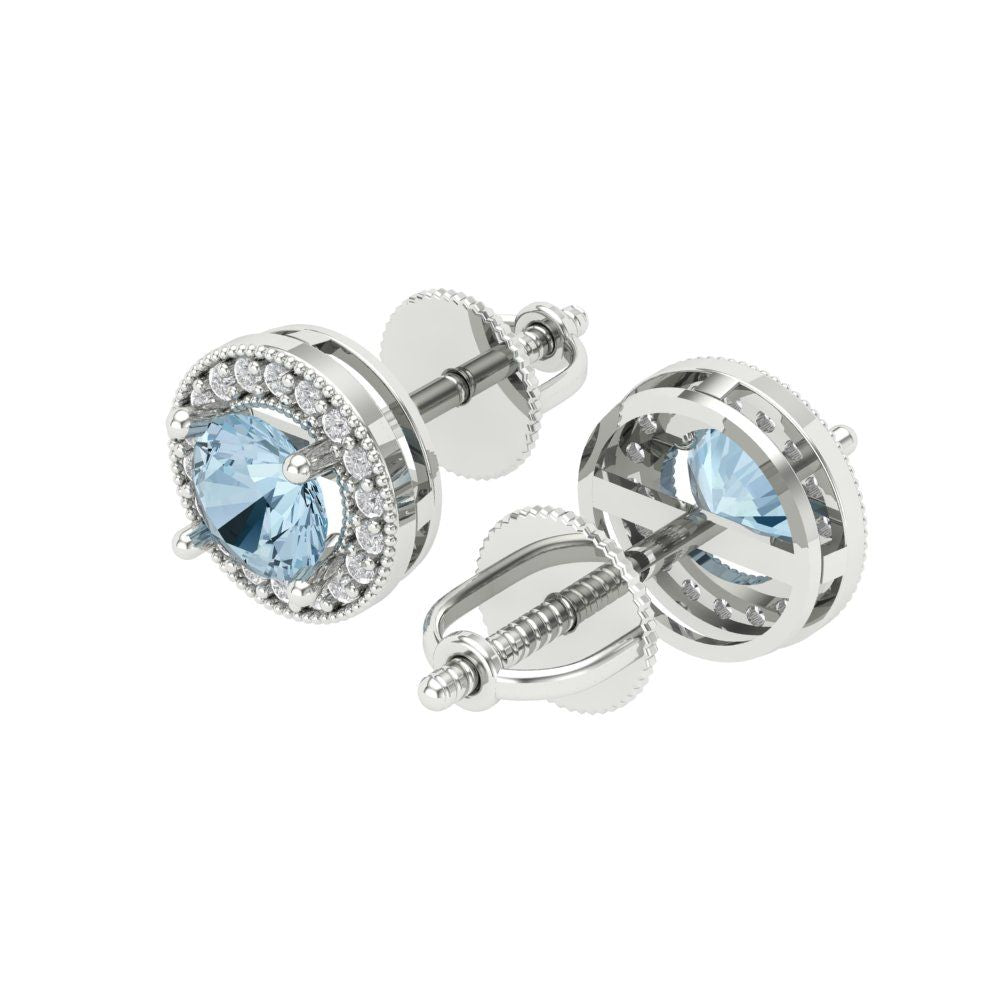 1.18cttw Aquamarine Gold-Plated 925 Silver Screw Back Stud Earrings