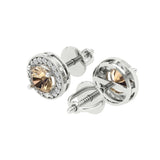 1.18 ct Brilliant Round Cut Halo Studs Yellow Moissanite Stone White Gold Earrings Screw back
