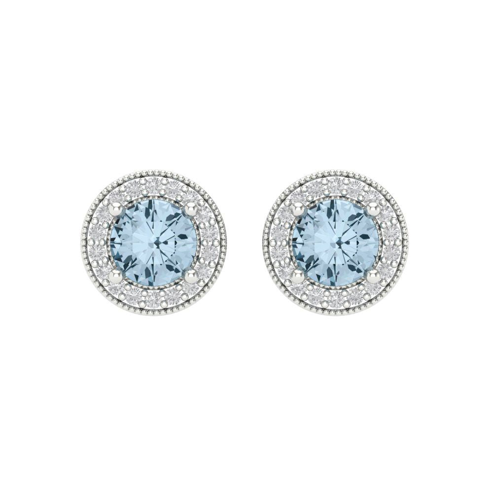 1.18cttw Aquamarine Gold-Plated 925 Silver Screw Back Stud Earrings