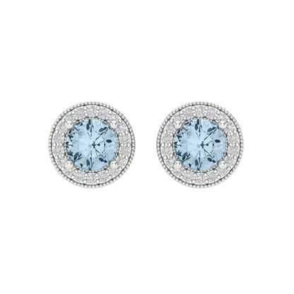 1.18cttw Aquamarine Gold-Plated 925 Silver Screw Back Stud Earrings