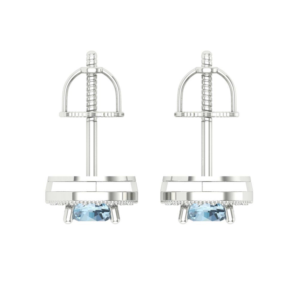 1.18cttw Aquamarine Gold-Plated 925 Silver Screw Back Stud Earrings