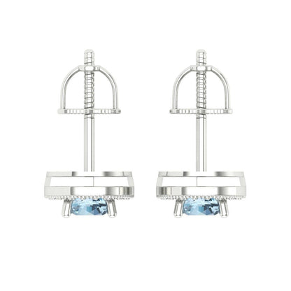 1.18cttw Aquamarine Gold-Plated 925 Silver Screw Back Stud Earrings