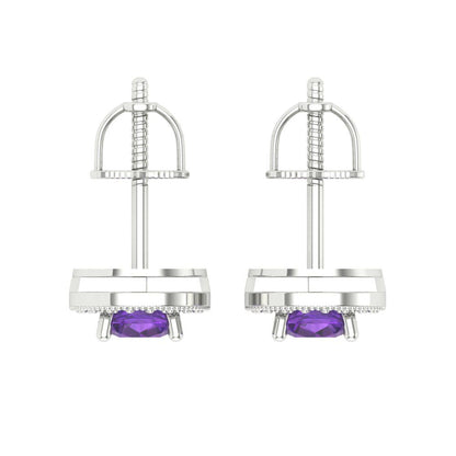 1.18cttw Amethyst Gold-Plated 925 Silver Screw Back Stud Earrings