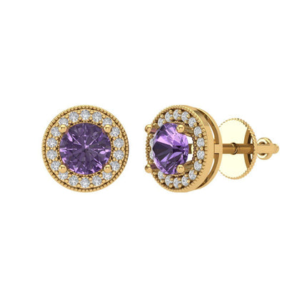 1.18cttw Alexandrite Gold-Plated 925 Silver Screw Back Stud Earrings