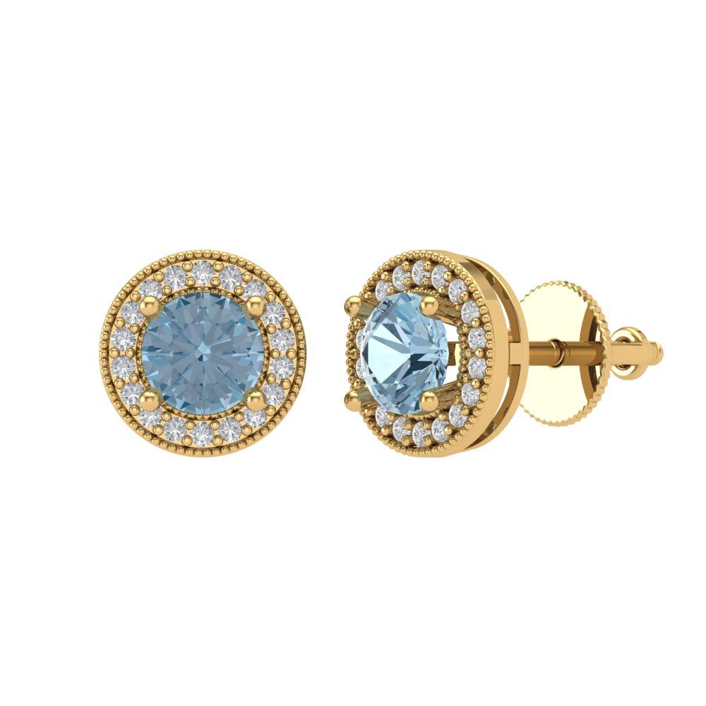 1.18cttw Aquamarine Gold-Plated 925 Silver Screw Back Stud Earrings
