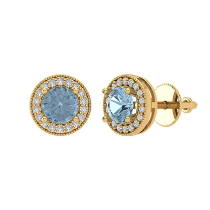 1.18cttw Aquamarine Gold-Plated 925 Silver Screw Back Stud Earrings