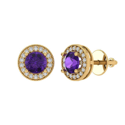 1.18cttw Amethyst Gold-Plated 925 Silver Screw Back Stud Earrings