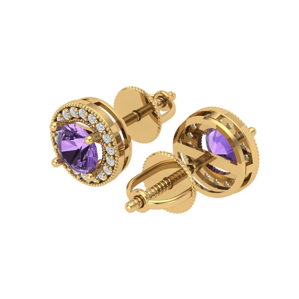 1.18cttw Alexandrite Gold-Plated 925 Silver Screw Back Stud Earrings